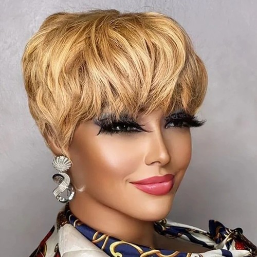 Brown short pixie - brown, wig