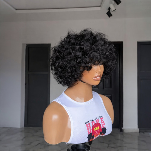Short curly black omotola wig - curly,